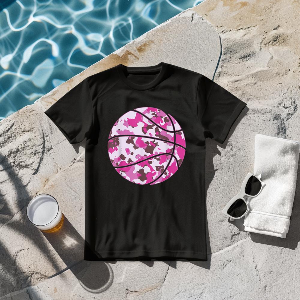 Pink Basketball Camo - Pink Camouflage Basketball T-Shirt