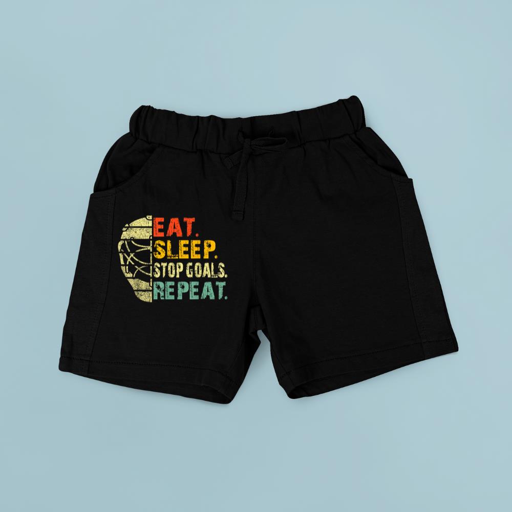 Retro Funny Eat Sleep Stop Goals Repeat Ice Hockey Goalie Short