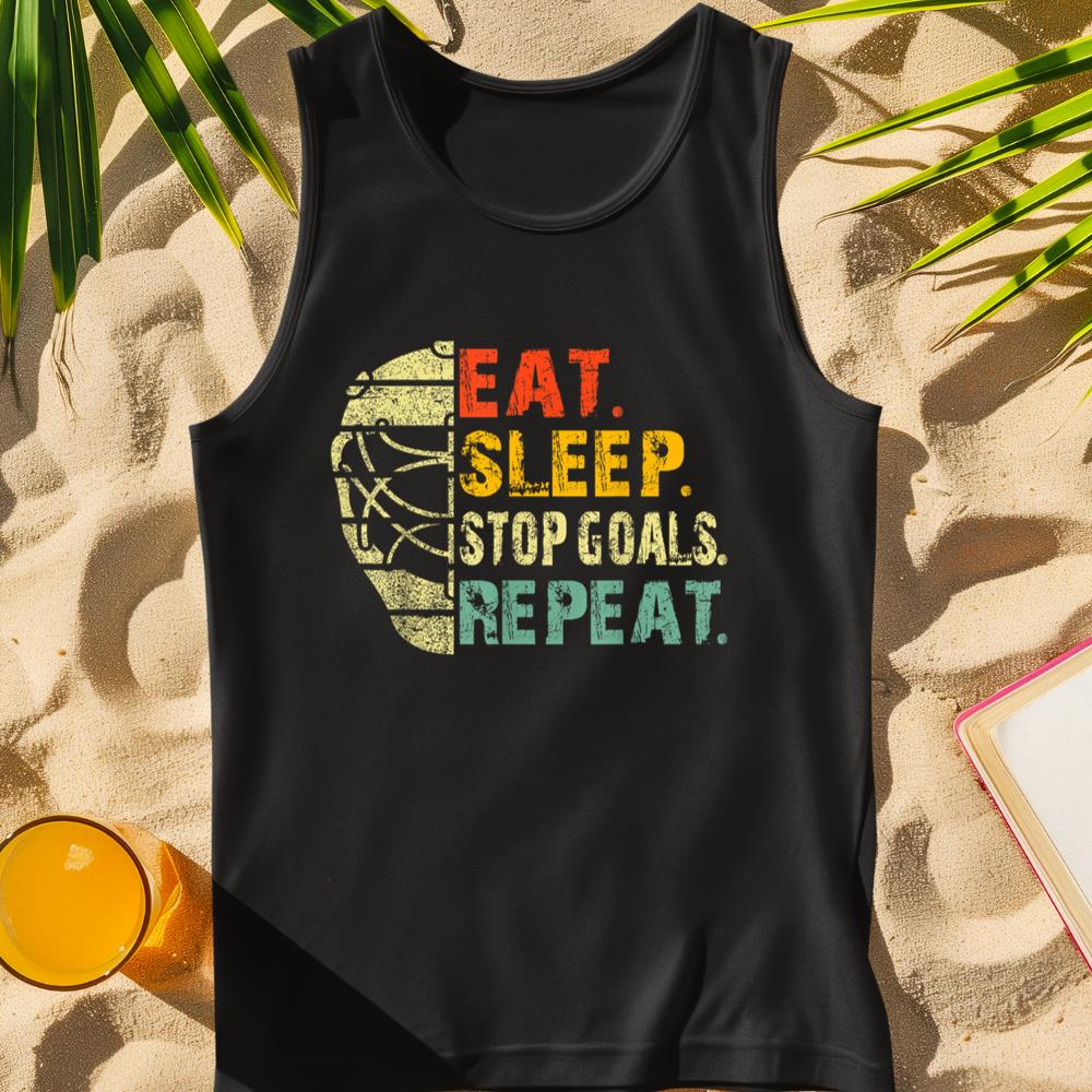 Retro Funny Eat Sleep Stop Goals Repeat Ice Hockey Goalie Tank Top