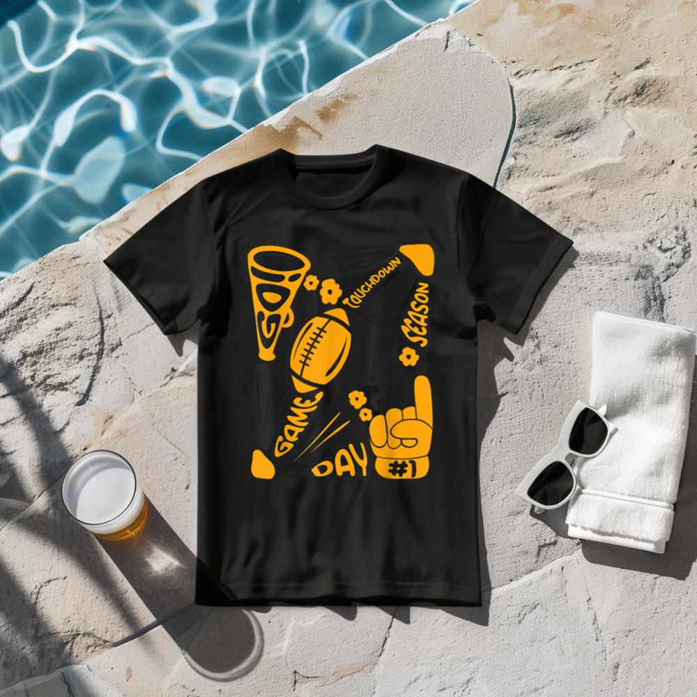 Touchdown Season American Football Game Day Yellow Black T-Shirt