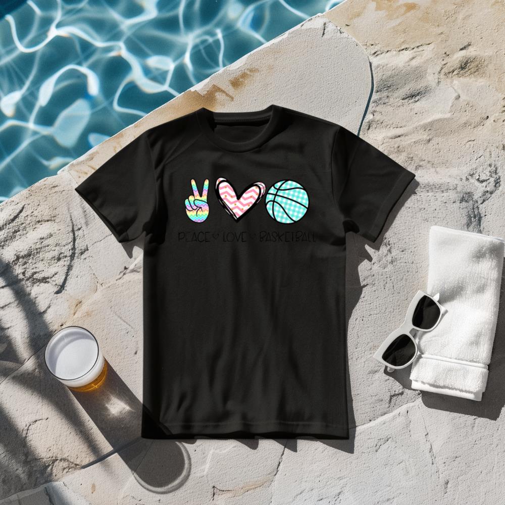 Peace Love Basketball Cute Design for Women Teen Girls T-Shirt