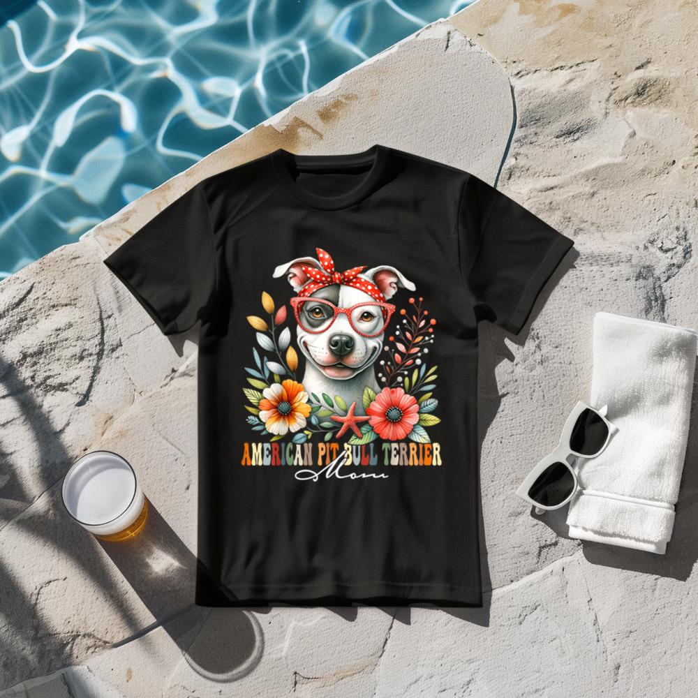 American Pitbull Terrier Mom Dog Lover Mother's Day Floral T-Shirt