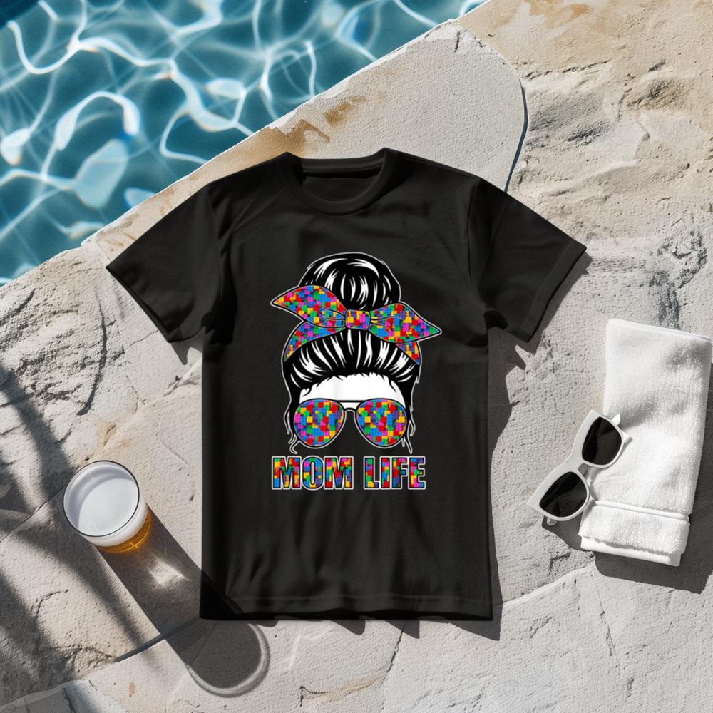 Mom Life Messy Bun Master Builder Birthday Building Block T-Shirt
