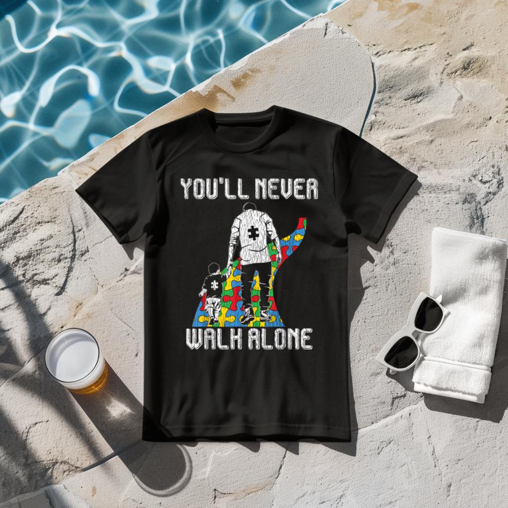 Vintage Father Son Family Autistic Kids Autism Awareness Dad T-Shirt