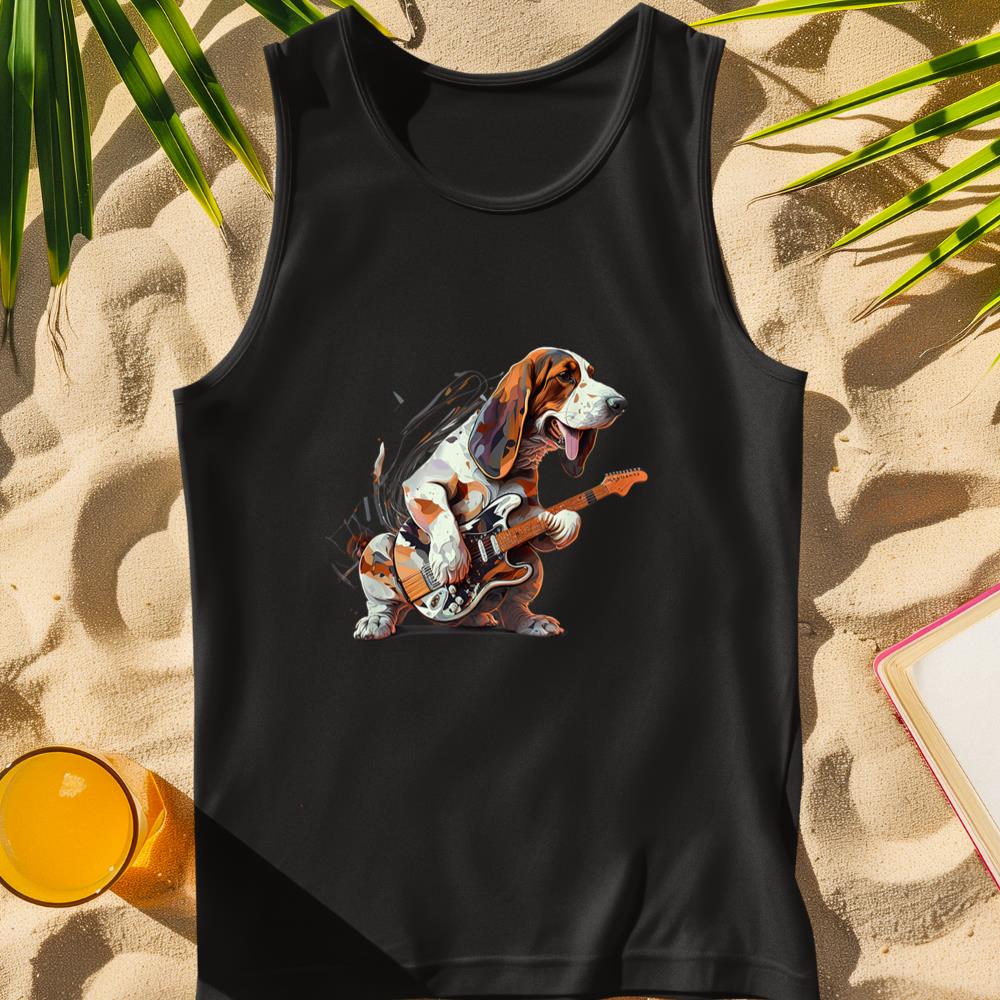 Basset Hound dog Playing Electric Guitar Rock Tank Top