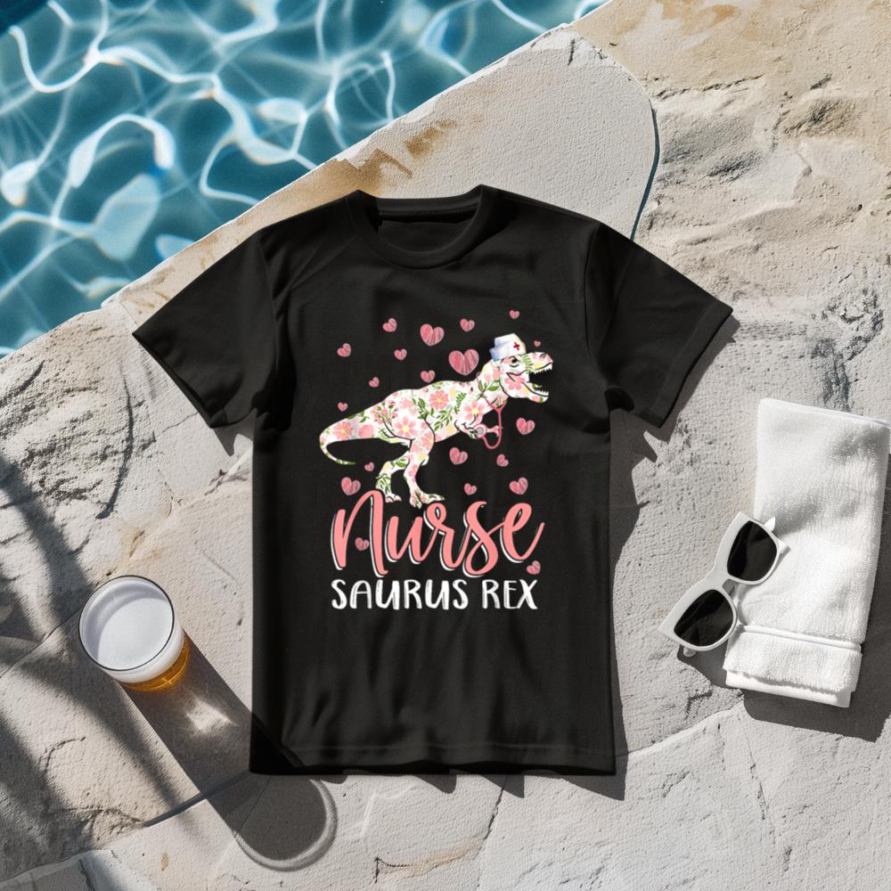Funny Dinosaur Scrub Nurse Life RN Nursing LPN Floral Mother T-Shirt