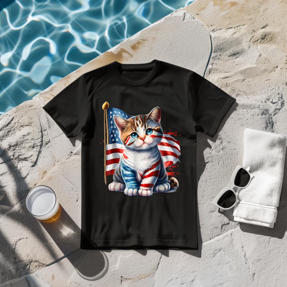 4th of July Kitty Cat American Flag America USA Cats Lover T-Shirt