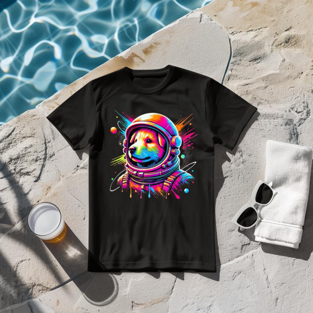 Colorful Psychedelic Astronaut Dog Gifts Graphic Tee Space T-Shirt