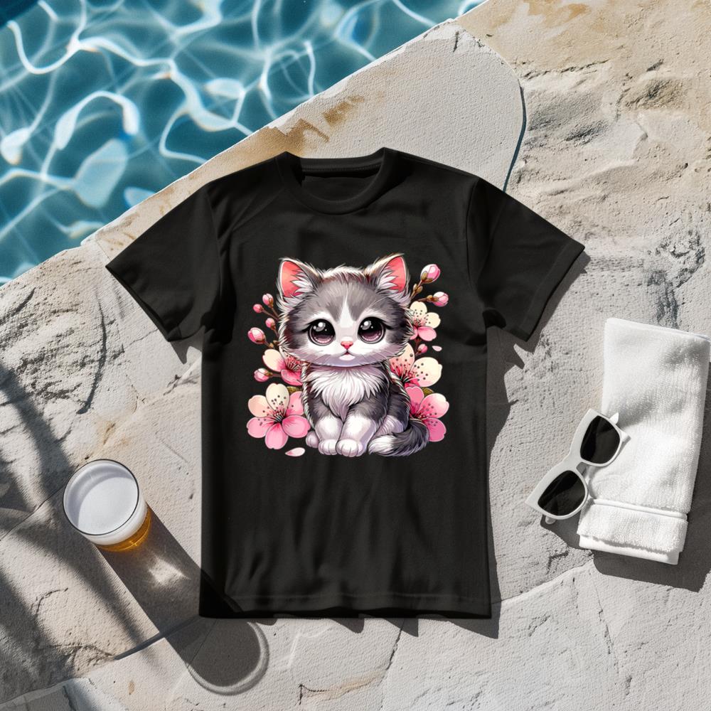 Cute Cat With Cherry Blossoms Cat T-Shirt