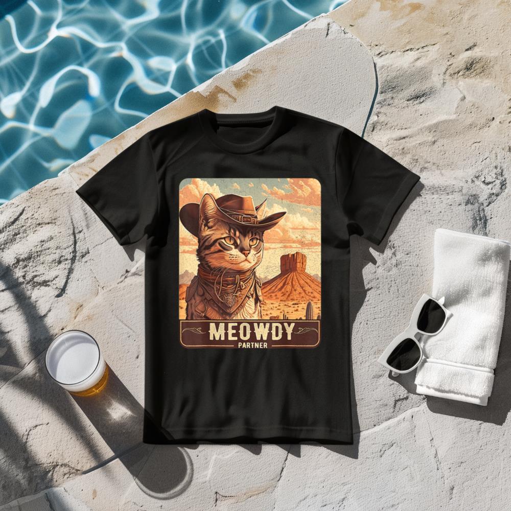 Meowdy! Funny Country Music Cat Cowboy Hat Poster Funny T-Shirt
