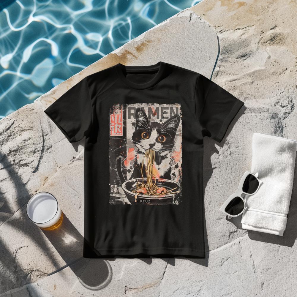 Ramen Noodles Cat Japan Y2K Kawaii Retro Cats Manga Anime T-Shirt