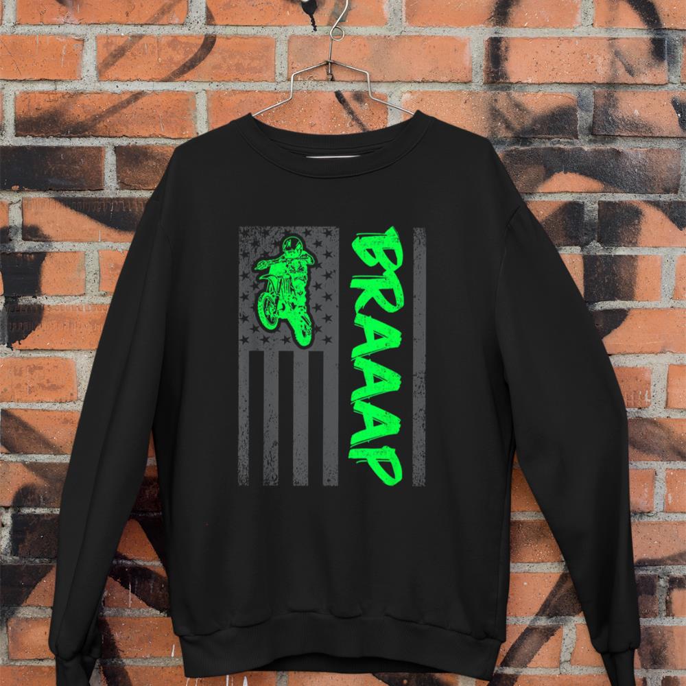 Brap Braap-Braaap Vintage USA Flag Motocross Dirt Bike Sweatshirt