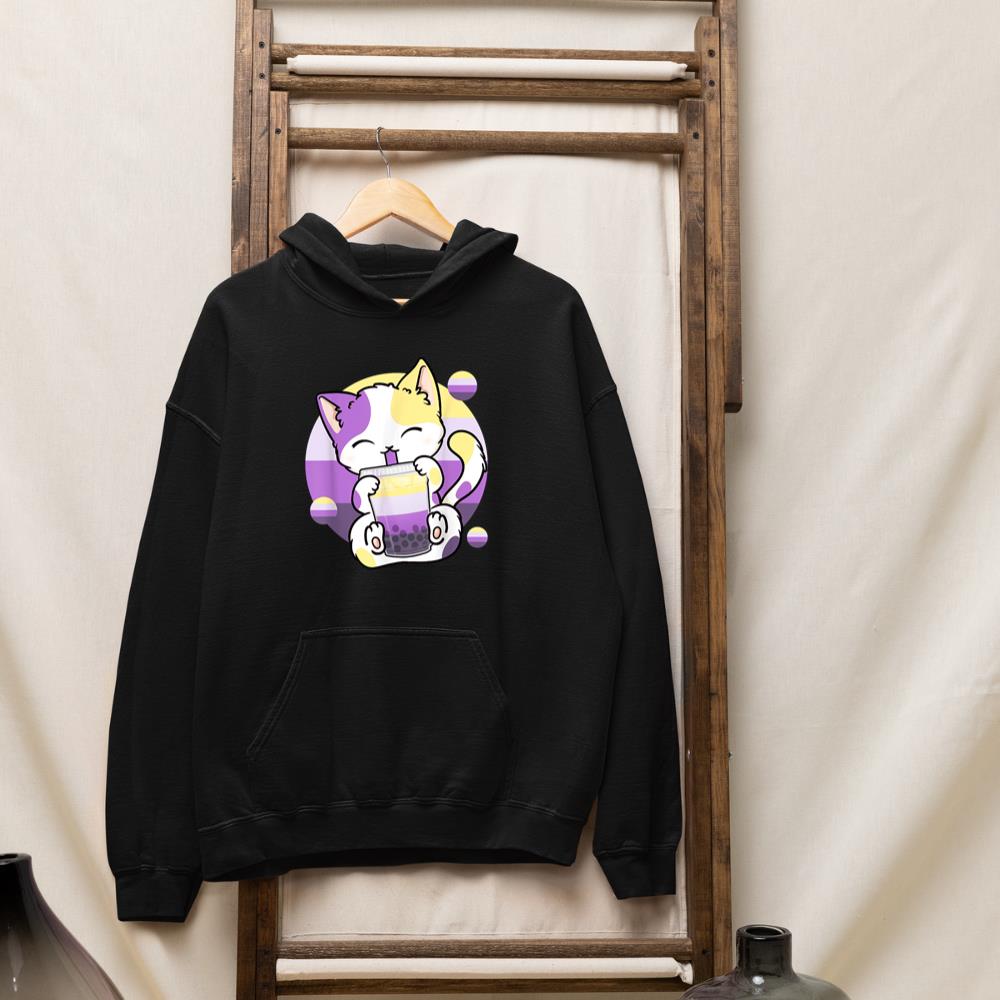Cat Boba Tea Bubble Tea Anime Kawaii Neko Non-binary Kitten Hoodie