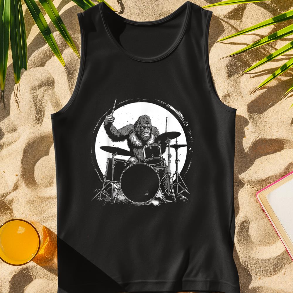 Drummer Bigfoot Playing Drums Funny Sasquatch Drumming Tank Top