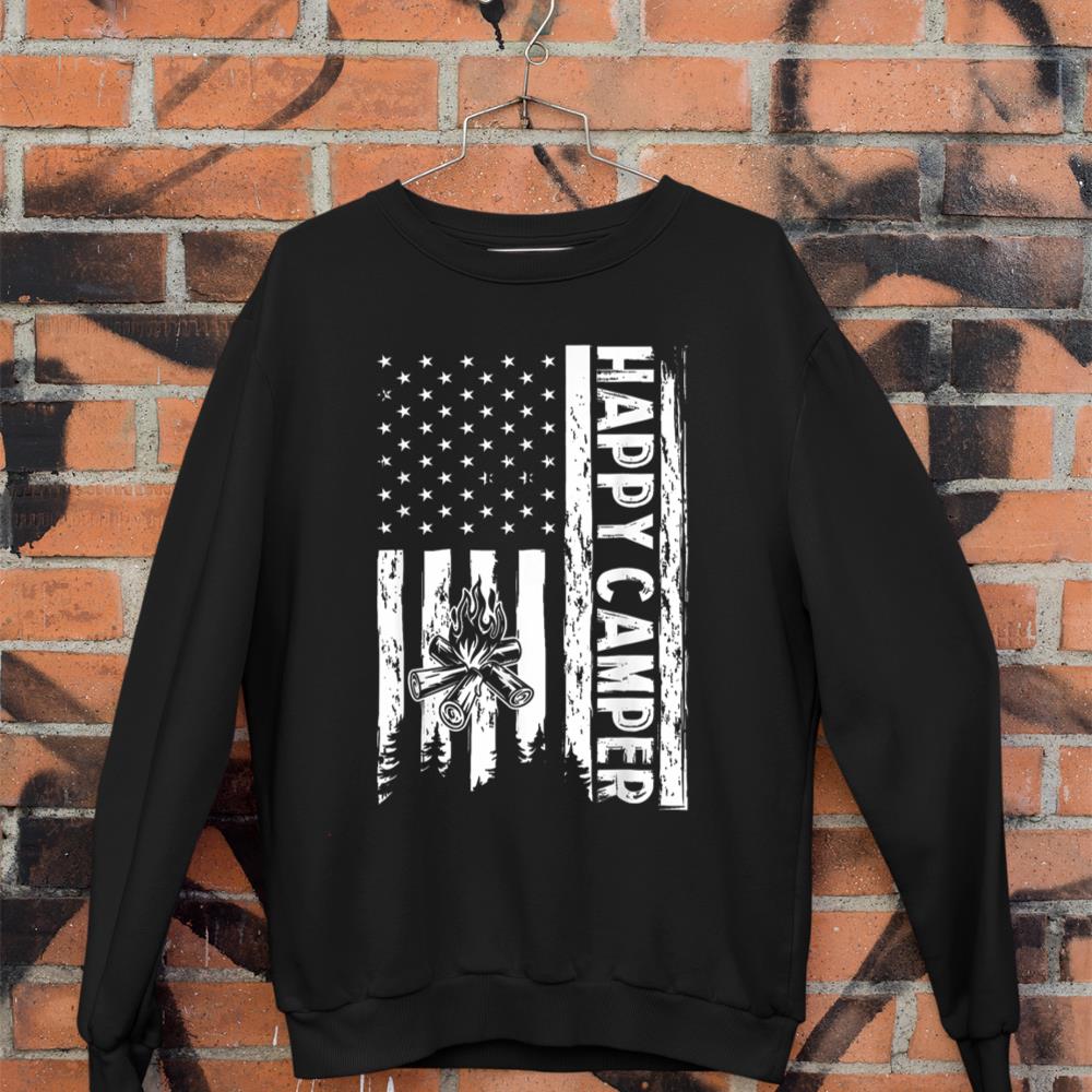 Happy Camper American Flag Camping Men, Women Sweatshirt
