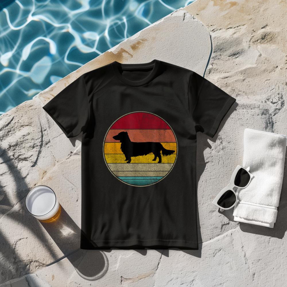 Long Haired Dachshund Dog Silhouette Pet Lover Vintage Retro T-Shirt
