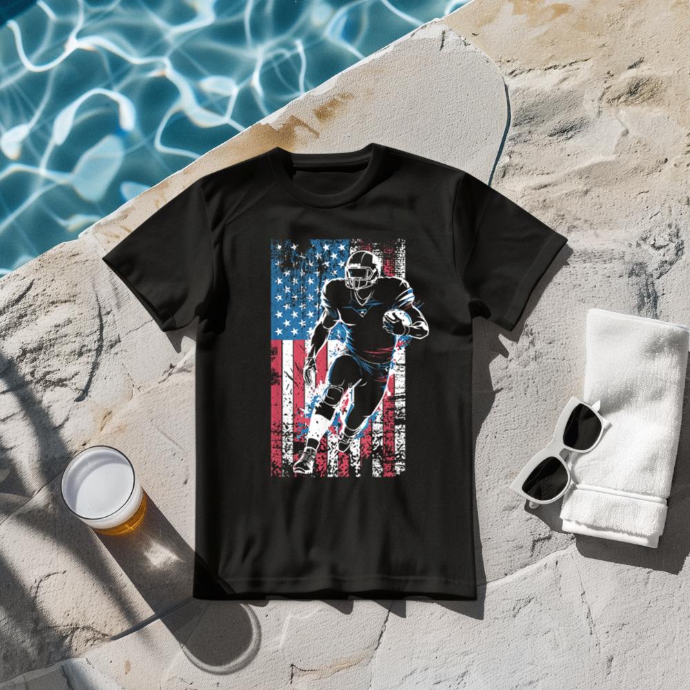 American Flag Football Player Patriotic Sports Design T-Shirt