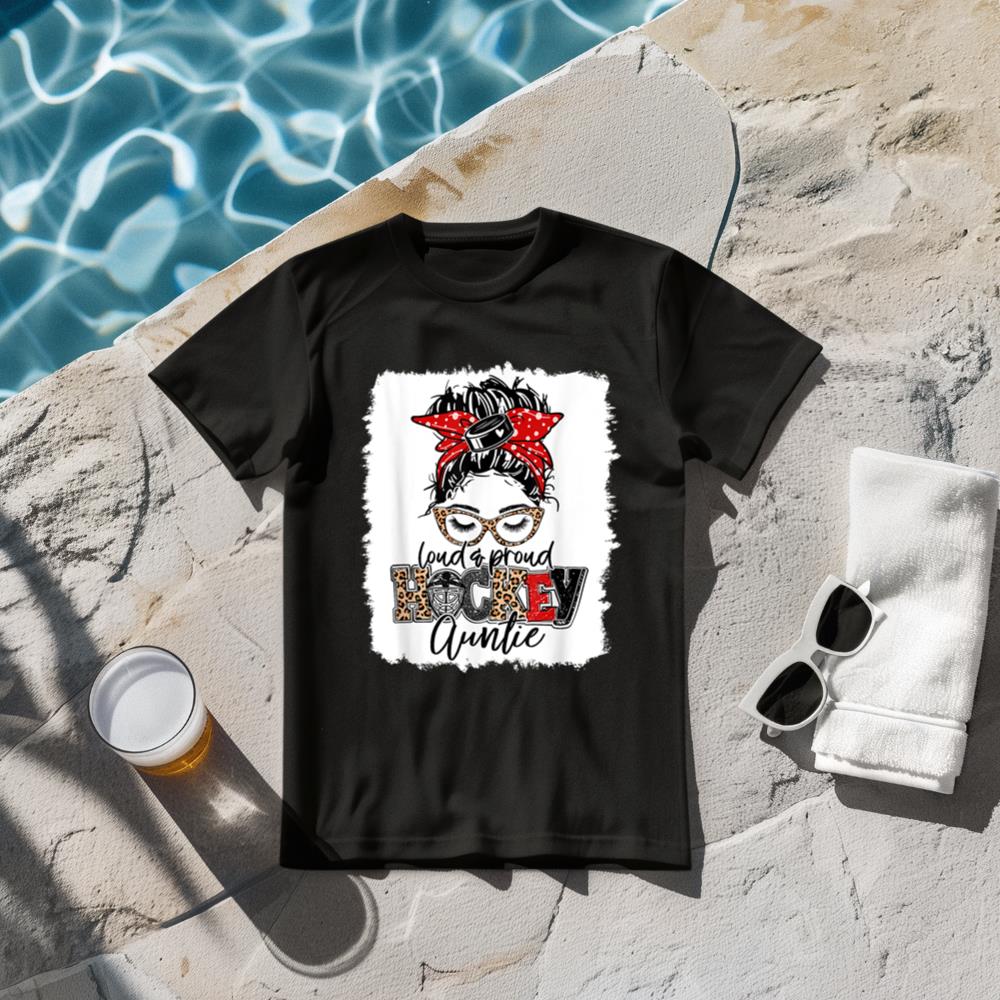 Hockey Auntie Messy Bun Aunt Game Day Matching Family T-Shirt