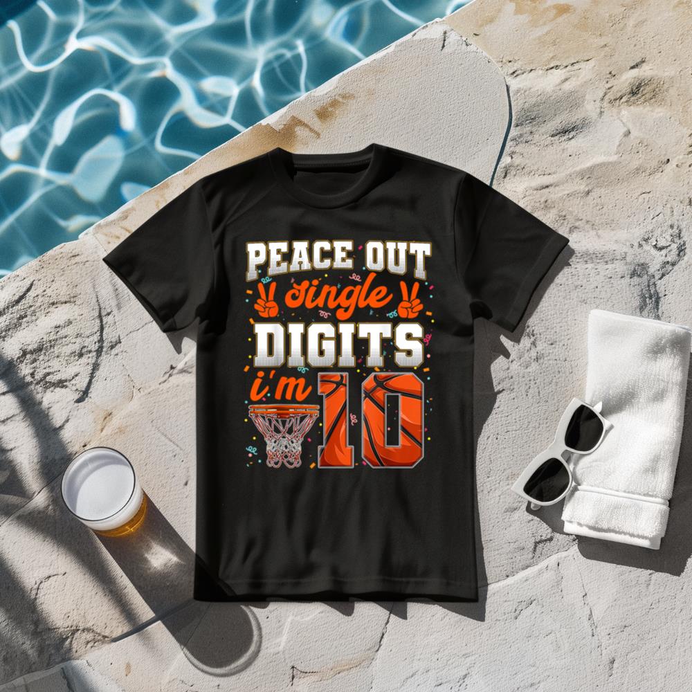 Peace Out Single Digits 10th Birthday 10 Year Old Basketball T-Shirt