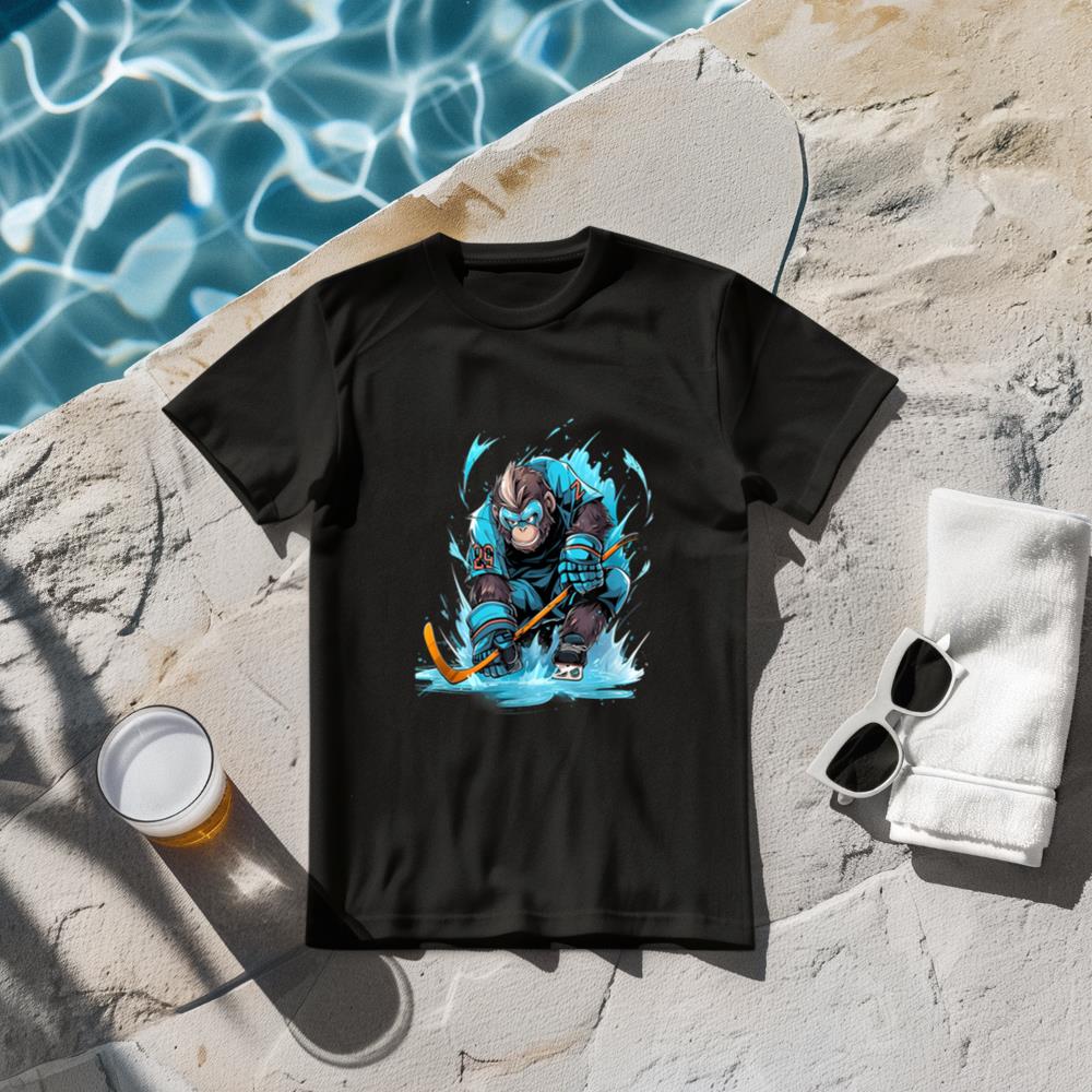 Monkey Ice Hockey Player Hockey Stick Goalkeeper T-Shirt
