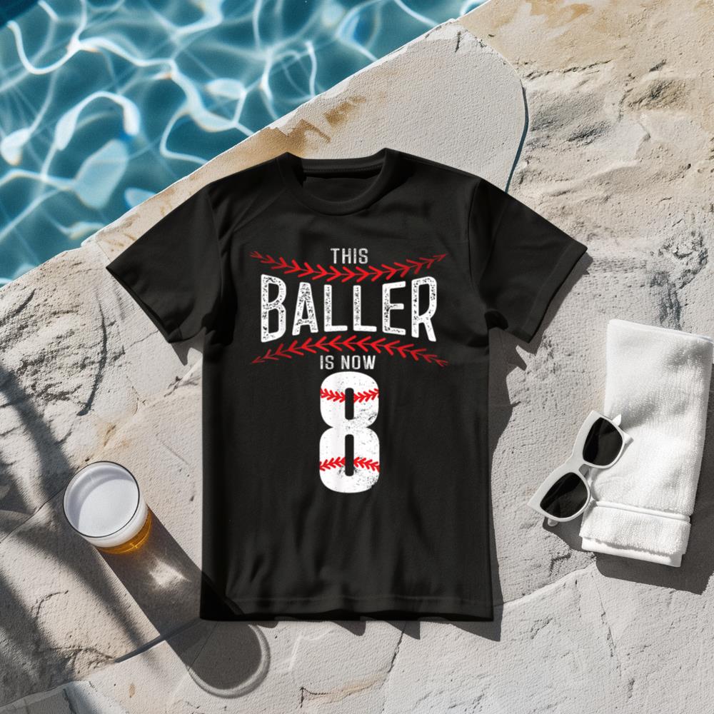 This Baller is now 8 Boy Baseball Birthday Party T-Shirt