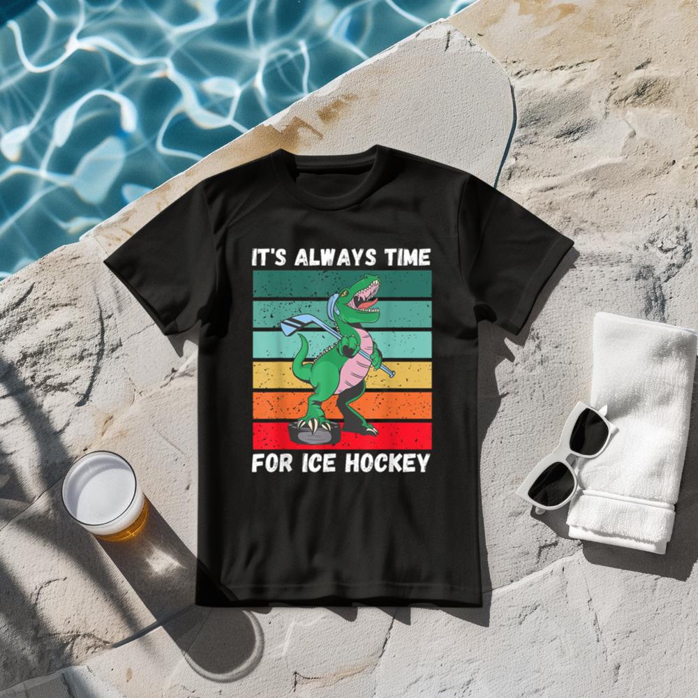 Vintage Dinosaur It's Always Time For Ice Hockey T-Shirt