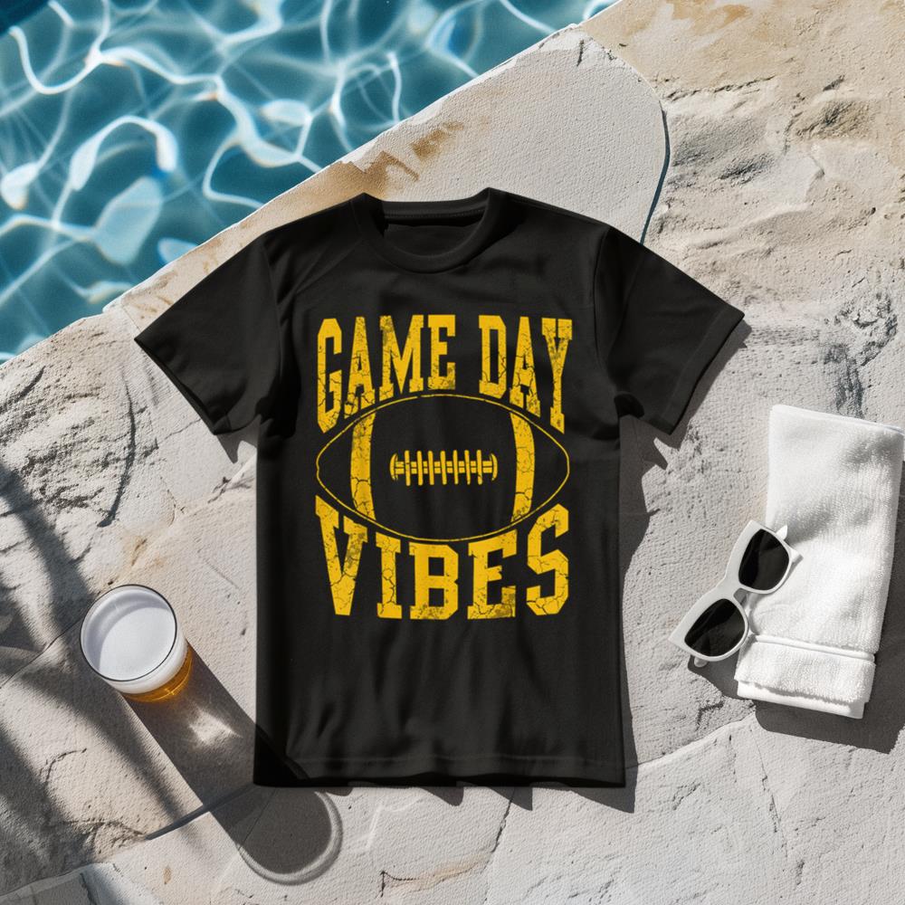 Game Day Vibes Yellow Football Vintage Distressed Graphic T-Shirt