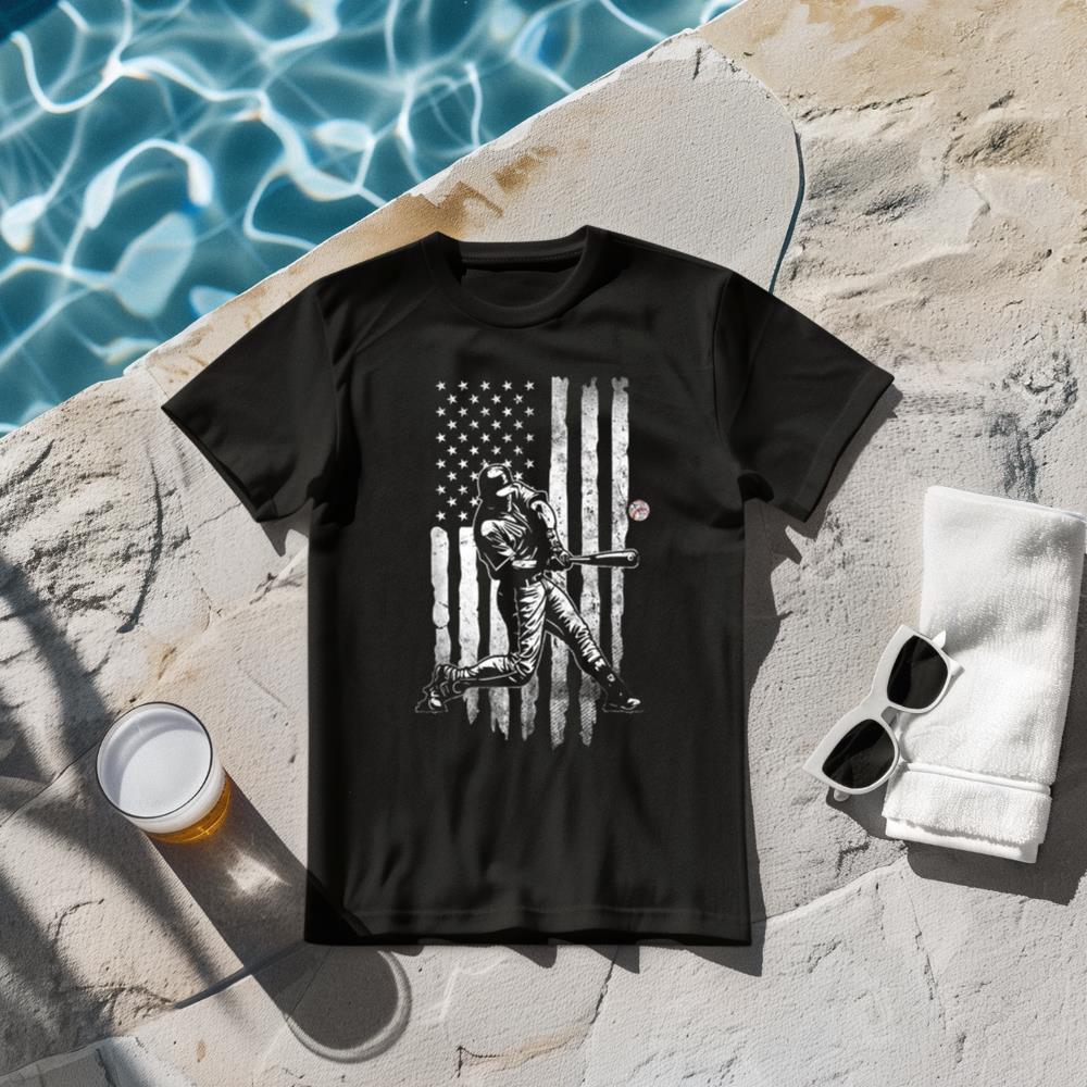 Vintage Baseball American USA flag Distressed Baseball T-Shirt