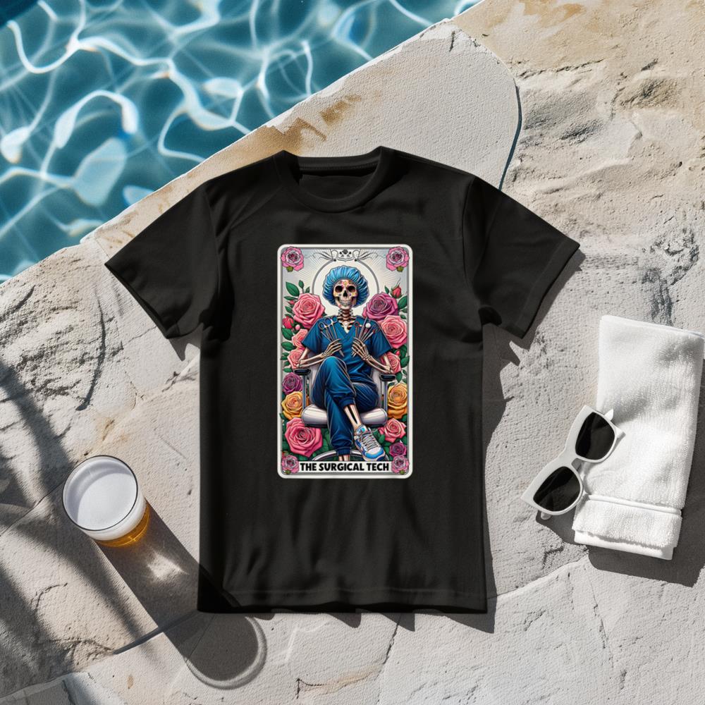 The Surgical Tech Tarot Card Skeleton Rose Flower OR Nurse T-Shirt